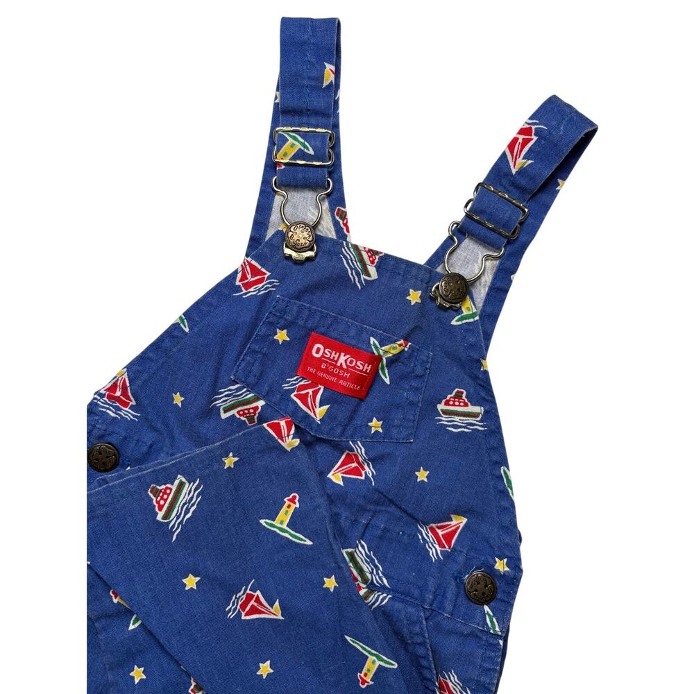 Vtg 90s OshKosh B'Gosh Nautical Sailboat Overalls 2T Made in USA